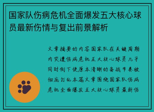 国家队伤病危机全面爆发五大核心球员最新伤情与复出前景解析